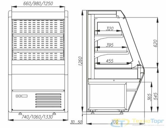 Холодильная горка F 13-07 VM 1,3-2 0020 стеклопакет 9006 (1260/700 ВХСп-1,3)